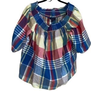 Lane Bryant shirt Linen/Cotton Blend Plaid Off The Shoulder Top Size NEW 18 20